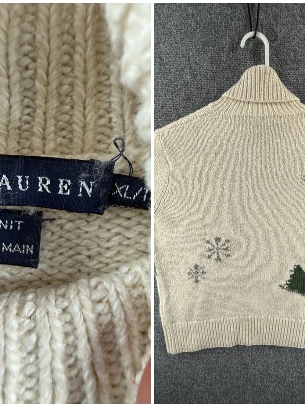 Ralph Lauren XL Hand Knit Tricote A La Main Turtleneck Sweater Graphic Winter